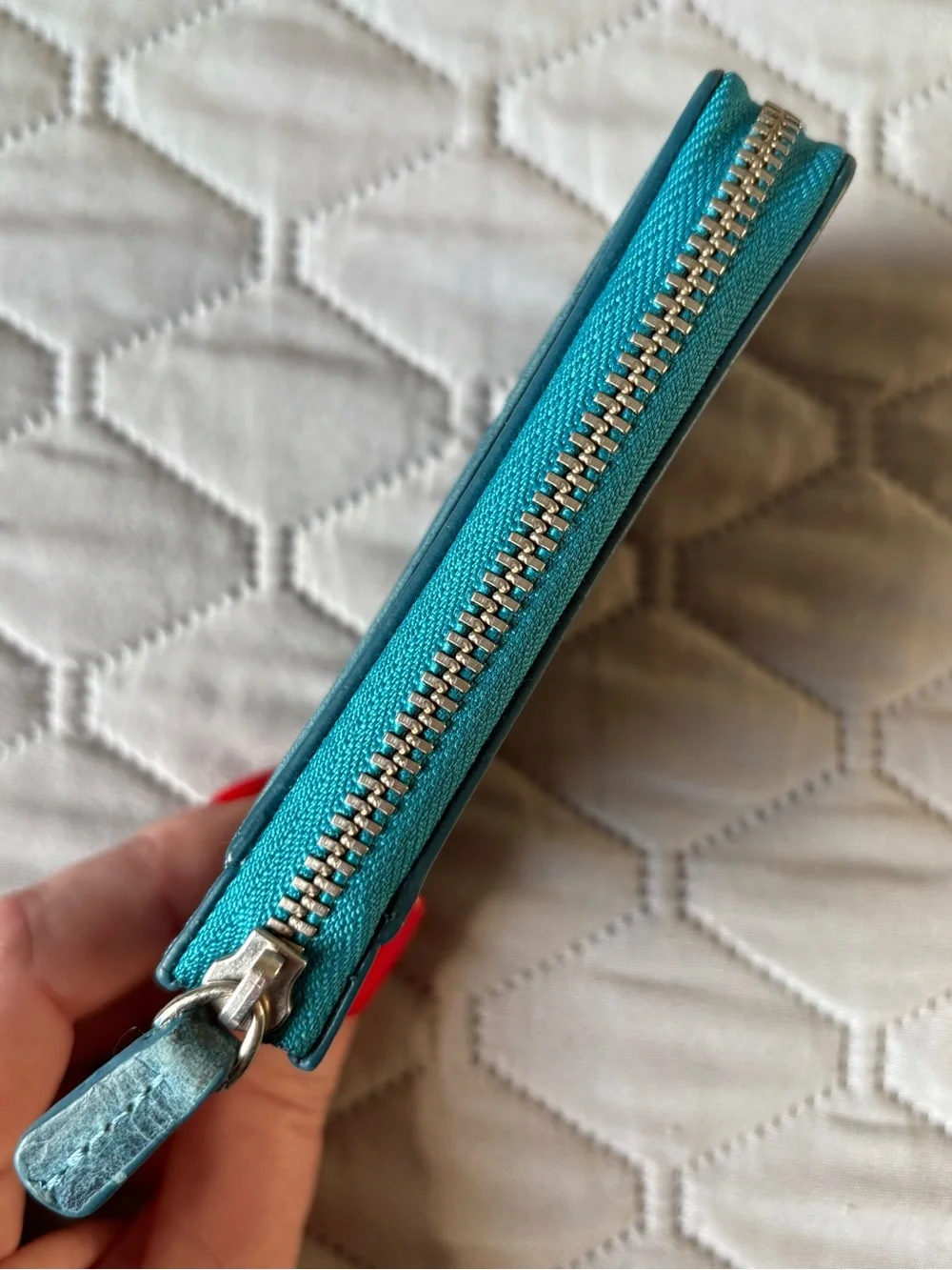Galen Leather Ocean Blue Card Mini Wallet with Zipper